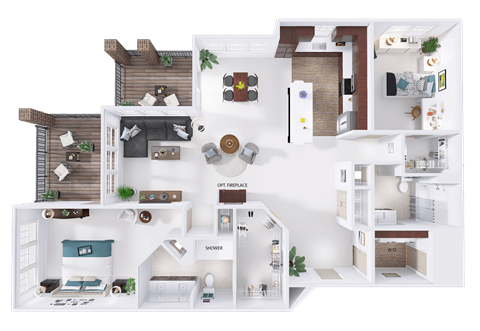 Floor plan for 2 beds, 2 baths, 1635 sqft
